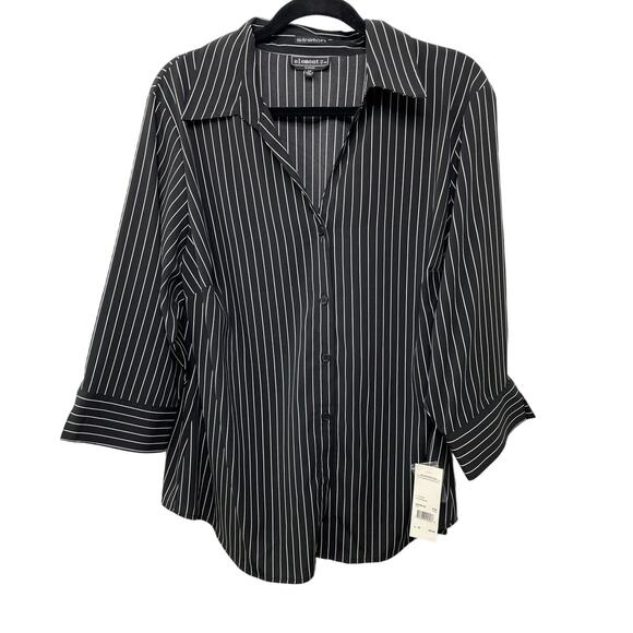 Elementz Stretch High Low Button Front Shirt Striped Black Women's Size 2X NWT - Picture 1 of 10